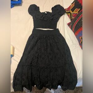 Black Puff Sleeve Crop Top and Skirt Set
